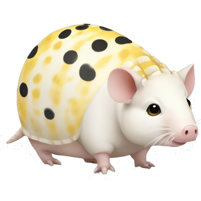 White chubby armadillo pig with yellow and black spots and cute face emoji
