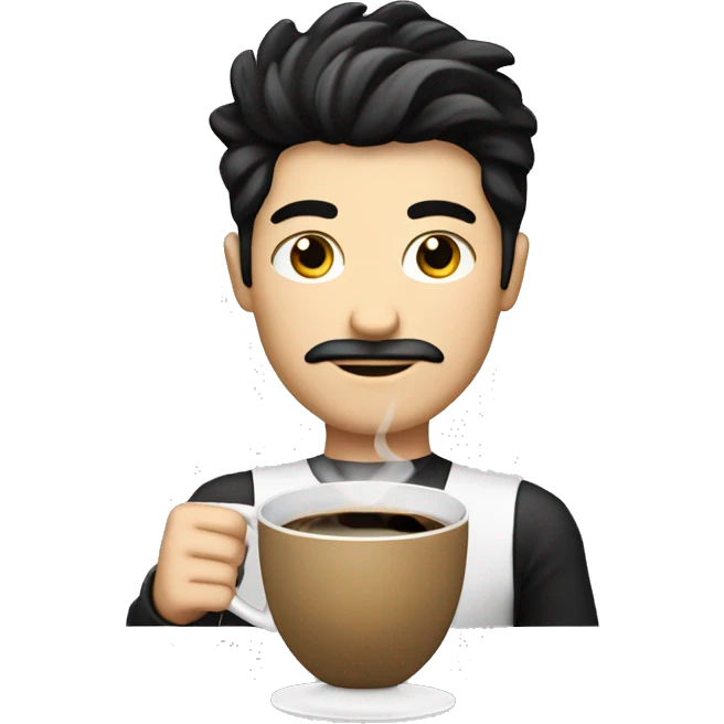 Men Barista white with black hair with a cup of coffee,  emoji