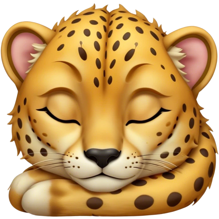 Meme-Worthy Cute Sleeping Cheetah Portrait Emoji, Head resting peacefully with a contented smile, showcasing a lean, muscular build and a luxuriously soft golden spotted Fur, eyes shut in a serene, restful nap, Simplified yet hilariously adorable features, highly detailed, glowing with a soft, drowsy light, high shine, relaxed and utterly lovable, stylized with an air of playful laziness, bright and heartwarming, soft glowing outline, capturing the essence of a comically sleepy cheetah, so meme-worthy it feels like it could instantly become the next viral sensation of adorable slumber! emoji