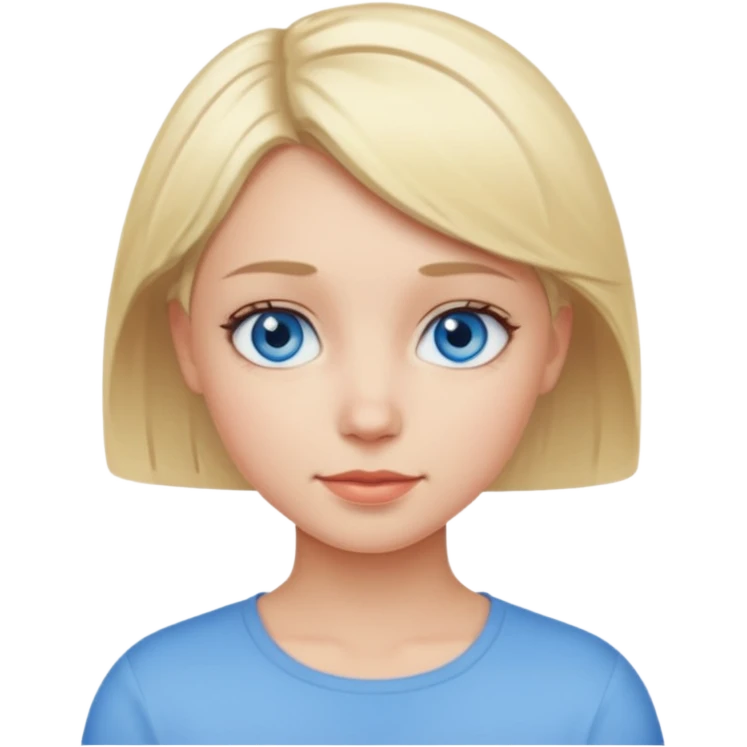 A girl with blue eyes and short blonde hair. She is smiling. emoji