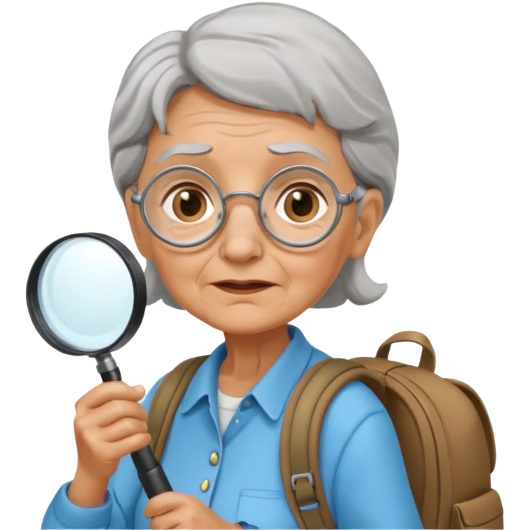 Explorer old woman with magnifying glass and backpack emoji