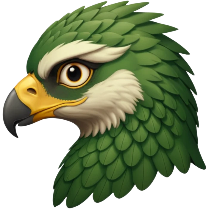 close up looking at the side profile of the face of a green hawk that is looking away from the camera emoji
