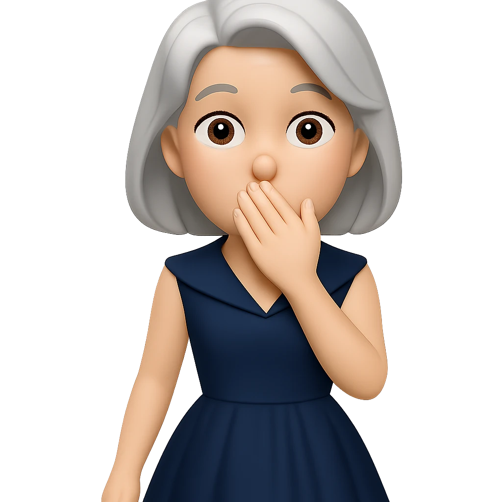 Add a retro cocktail dress to the character and make her hand fully cover her mouth. The style should resemble the original emoji style with a transparent background. emoji