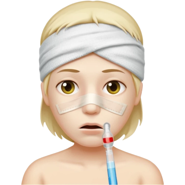 sick person with a termometer on her mouth and a bandage on the head emoji