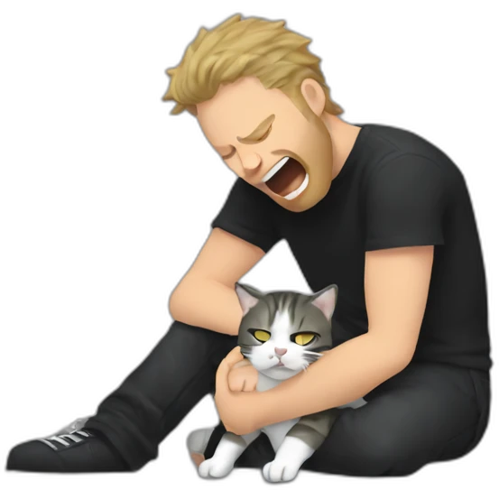 Metallica crying while petting a cat emoji