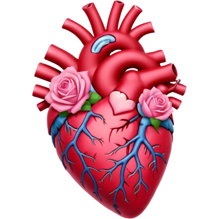 anatomical heart with pink flowers emoji
