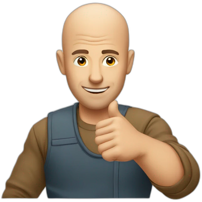 Bald guy pointing right with his thumb smirking emoji