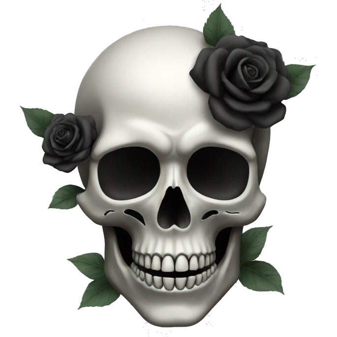 Skull with black roses surrounding it emoji