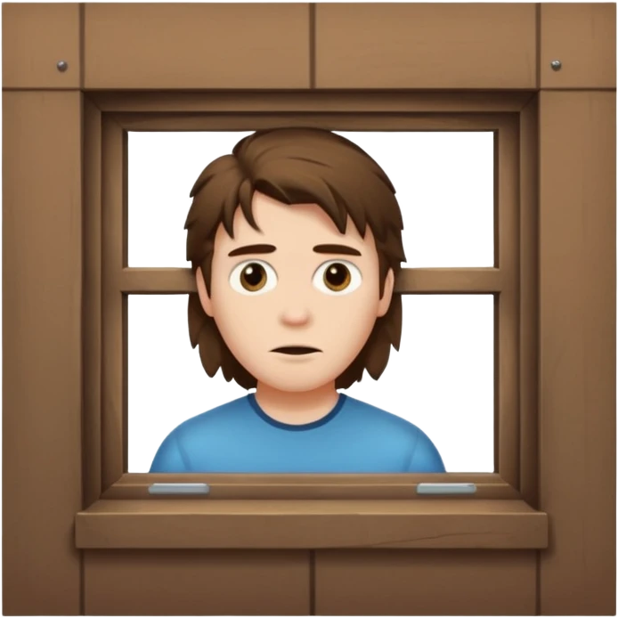 Guy with mullet brown hair creepy peeking through closed window emoji