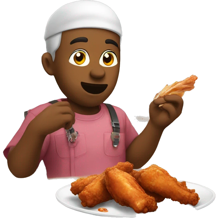 Chris ￼eating chicken wings emoji