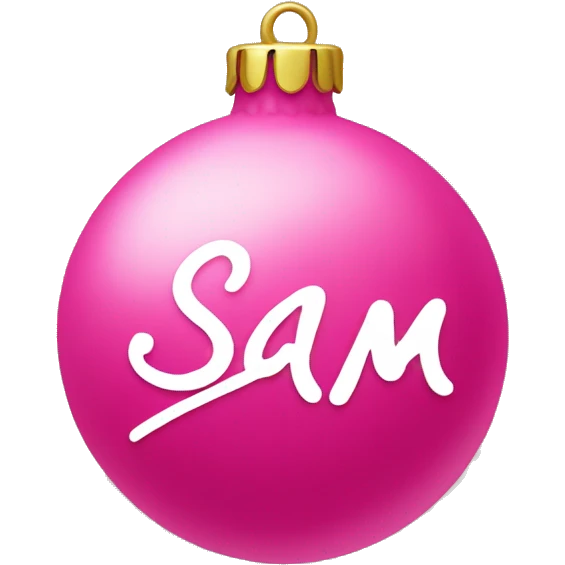 pink ornament with the name sam on it in cursive emoji