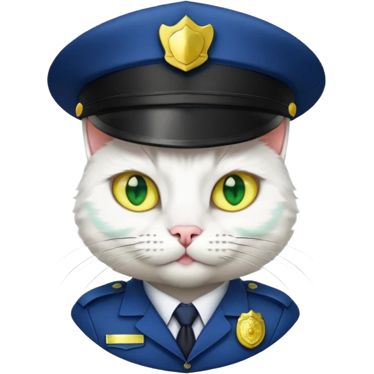 white cat police, yellow and green eyes emoji