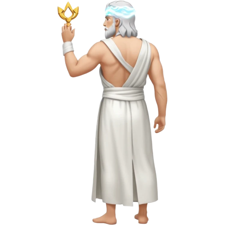 fullbody silverhair shirtless god ZEUS, white robe over shoulder, standing still backview emoji