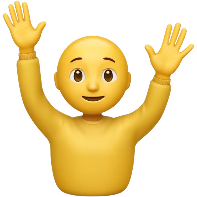A 3D Apple-style yellow emoji character, classic round shape, with both hands raised and palms open in a shrug gesture, expressing “no” or “nothing,” slightly tilted head, small frown, simple cartoonish eyes, minimal shadows, clean background emoji
