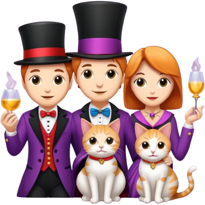 magician couple and their pet cat emoji