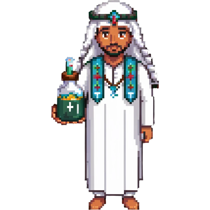 Arab man with traditional headdress holding medicine emoji