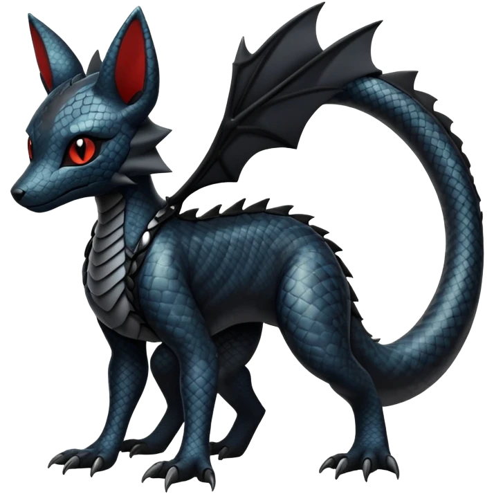 Sophisticated Modern Gothic Gloomy Futuristic Scaly Cyber-Salandit-Umbreon-Litten-Hybrid (Full body) emoji