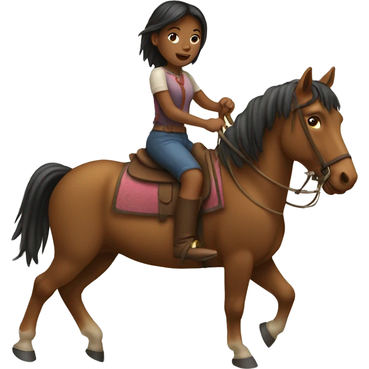 Girl who is riding on a Horse with a wood Stick  emoji