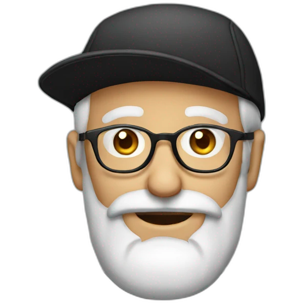 Old man, beard, black cap, glasses emoji