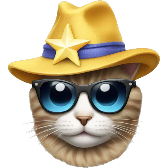 cat wearing sunglasses and a star hat emoji