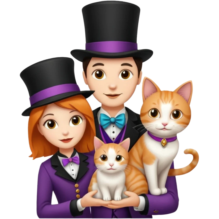 magician couple and their pet cat emoji