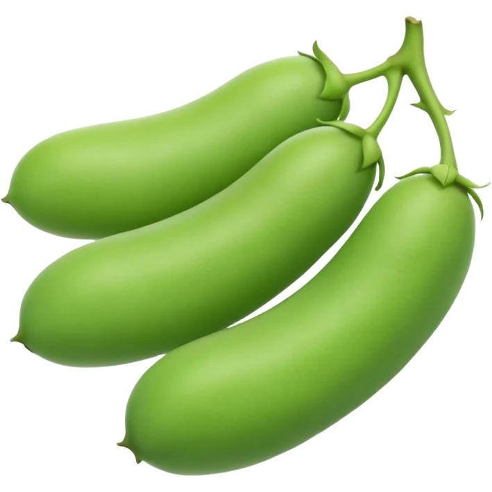 fresh fava beans, two or three, bright green, out of pod, soft curved, smooth matte, plump, tender, size and contour variation, optional open pod, no bowl, plate, cooking elements, or faces, clean 3D, soft shadows, transparent background, emoji scale emoji