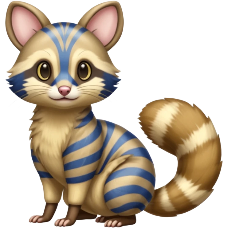 Gold and cobalt-blue-striped Furret-Sentret-Genet-Civet-Cacomistl-hybrid-fusion (full body) emoji