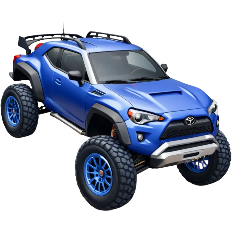 Rally race car Widened roof Long wheelbase widened pearly midnight satin dark blue  2025 Toyota Gr86 off-road racer chrome nerf bars,side steps mounted under-door-sill climbing rock sliders, and silver satin wheels  emoji