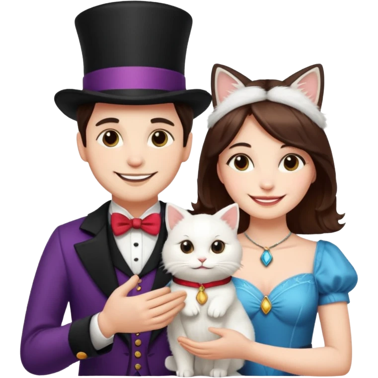 magician couple and their pet cat emoji
