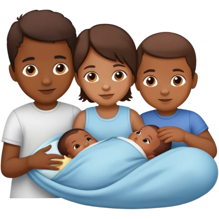 Three siblings with brown skin ages 3, 1.5, and newborn emoji