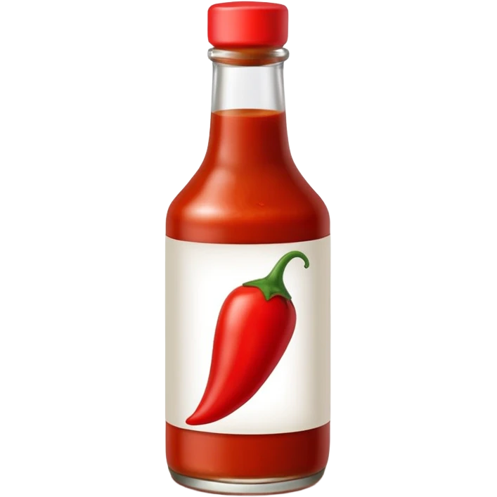 glass bottle of red hot sauce with small chili icon on label emoji