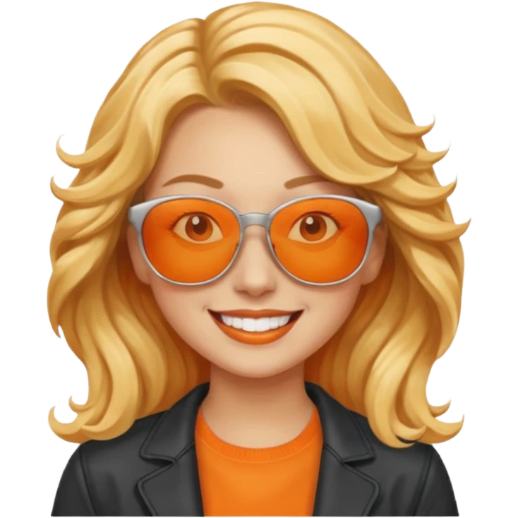 Woman, orange skin, light blonde hair, wavy hair, sunglasses, emoji
