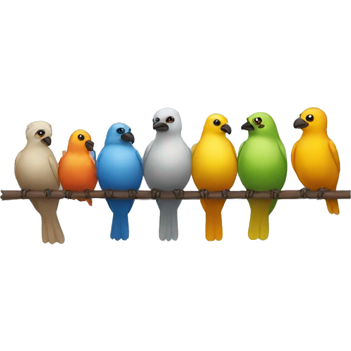 five birds sitting lined up emoji