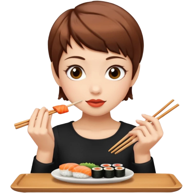 Girl pixiecut Hair Brown eating sushi  emoji