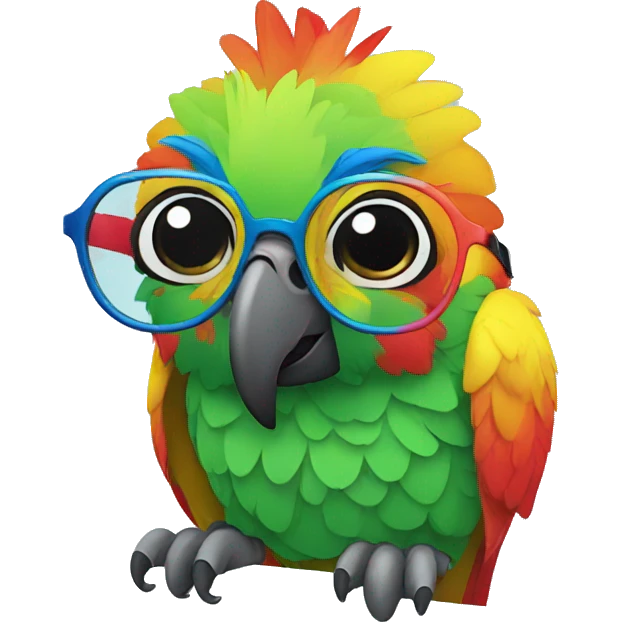 Colourful parrot with glasses emoji