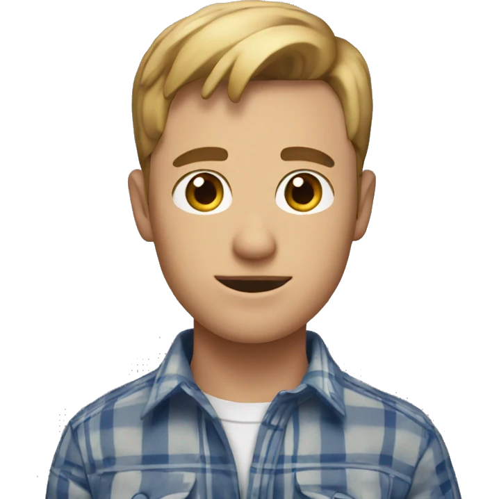 Short hair Dark blond man with hazel eyes in a plaid shirt  emoji