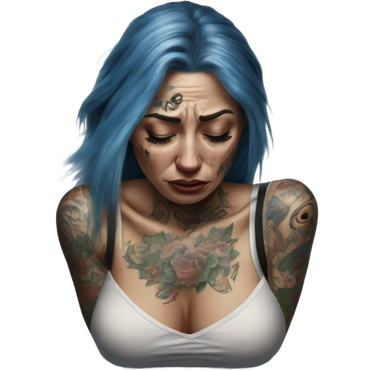 Hyper Realistic Beautiful tattooed woman crying sadly on the floor  emoji
