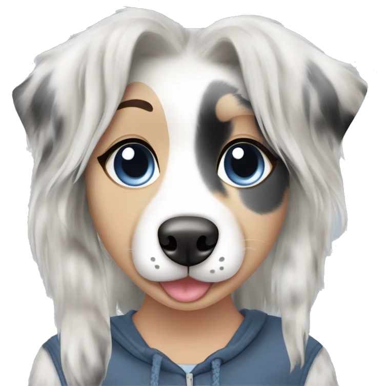Blue merle Australian shepherd dog and blonde girl owner emoji