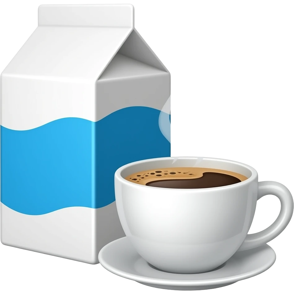 A box of milk in the middle to the rear，and a cup of coffee on the right front emoji