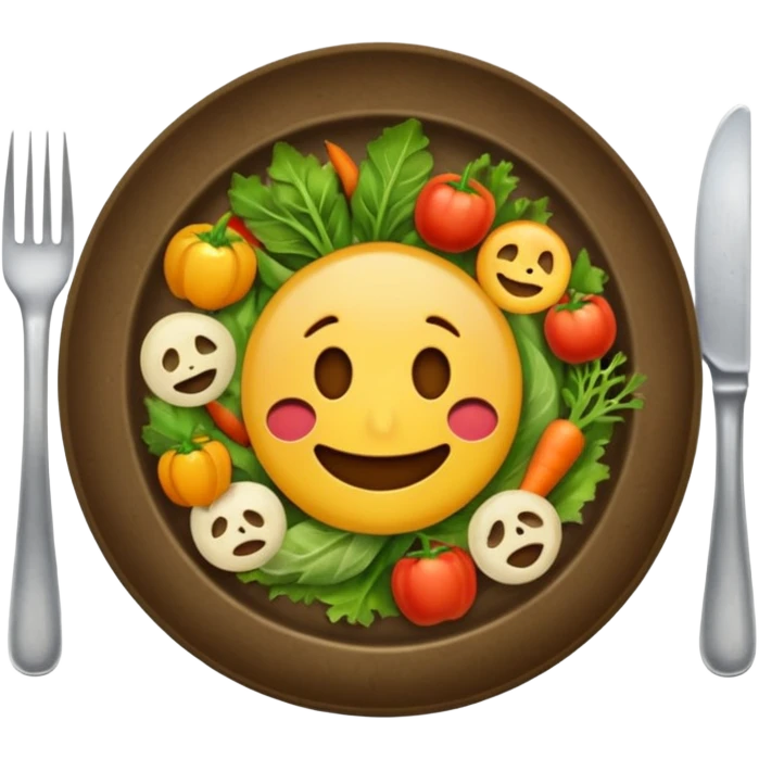 dirty plate after eating, food scraps and vegetable leftovers, no face, emoji style emoji