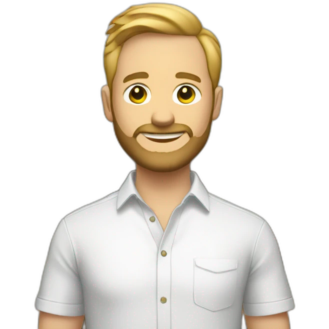 white male with small beard and very few hair holding stacks of money smart casual shirt emoji