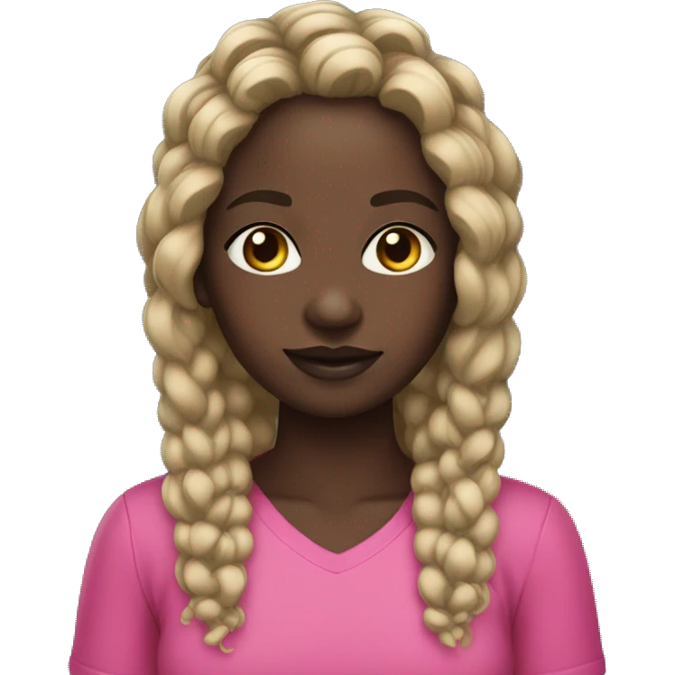 Darkskin girl with short bohoo braids until hair shoulders wearing a bright pink shirt with long lashes emoji
