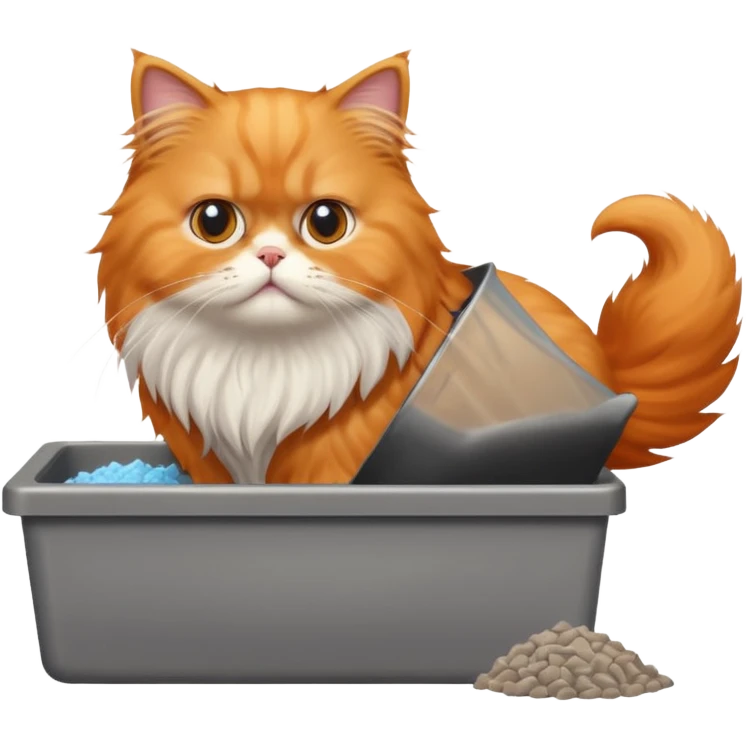 Orange Persian cat pooping in a litter box emoji