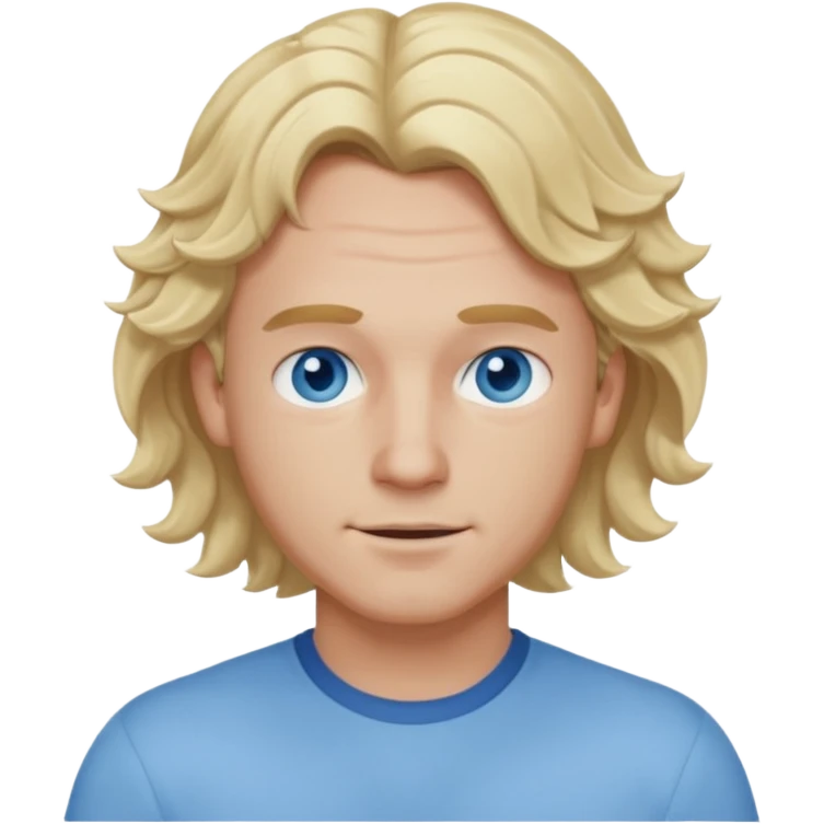 Mike Gallagher from Summer of Fear with blonde wavy hair, light blue outfit, white and blue eyes emoji