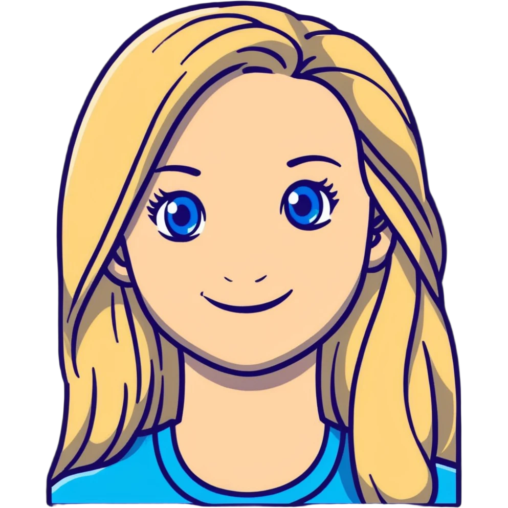 portrait of a smiling female with long blonde hair and blue eyes emoji