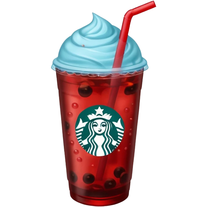 Tealish-blue Starbucks refresher with red boba emoji