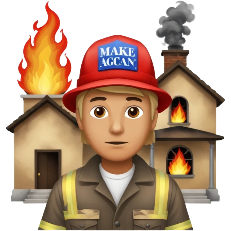 Man with make America great again hat lightning a orphanage on fire emoji