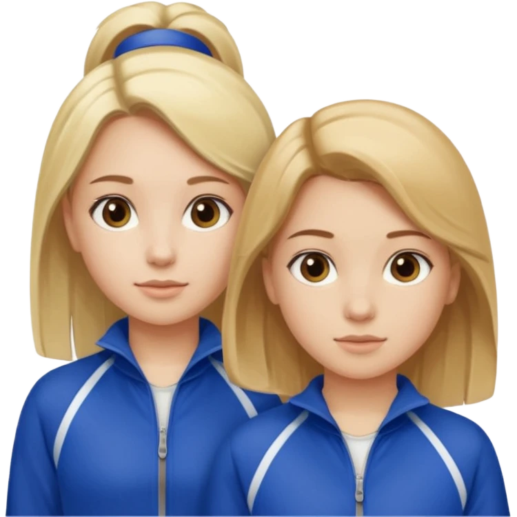 two girls dancing one has blond hair and one is has brown hair they are wearing royal blue track suits emoji