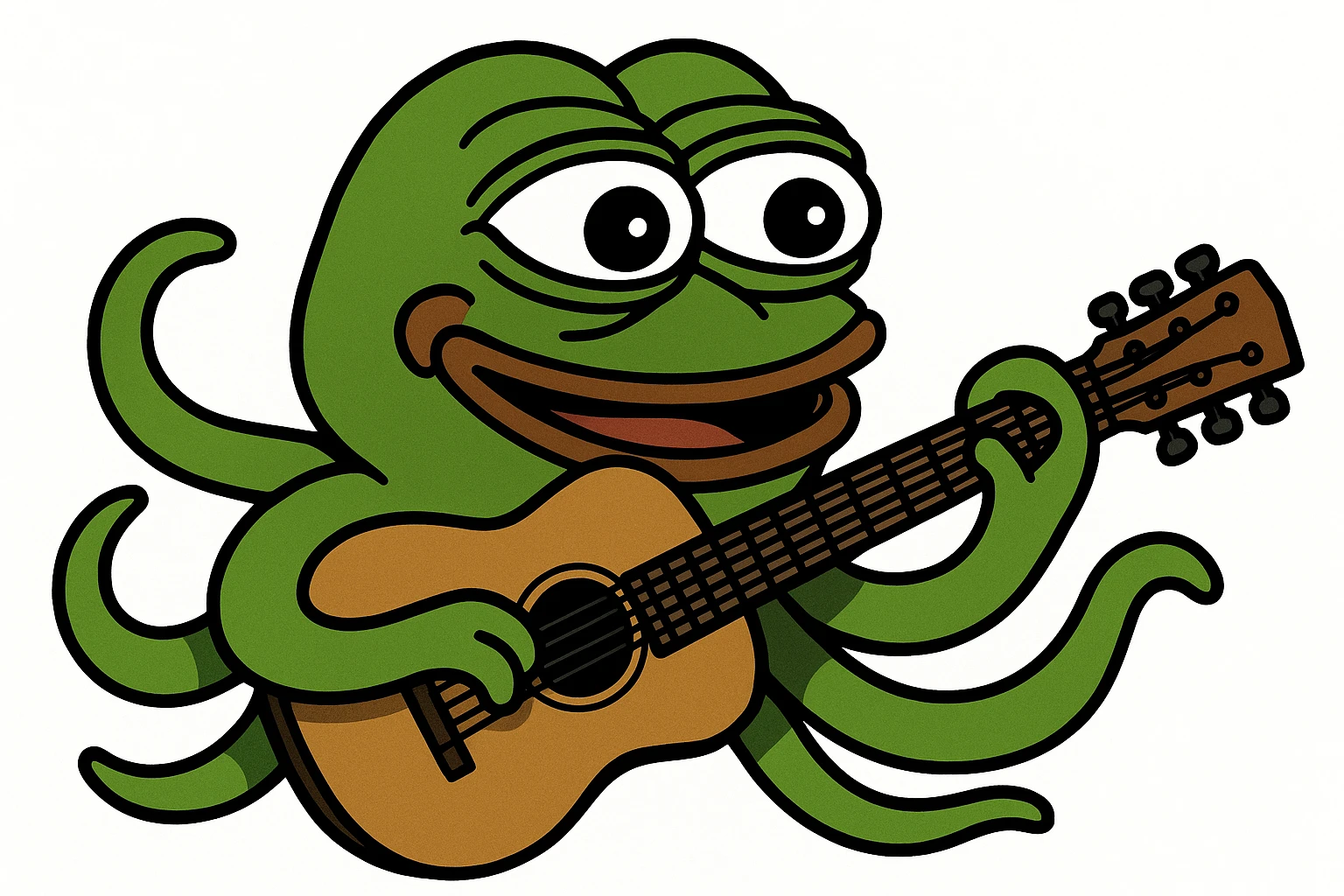 happy octopus with multiple arms playing guitar emoji