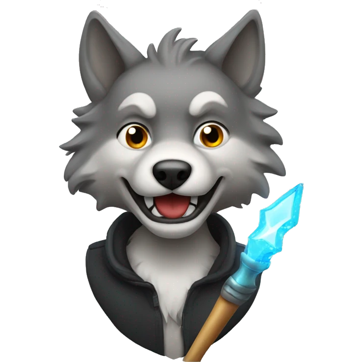 a wolf with a magic wand in its mouth emoji